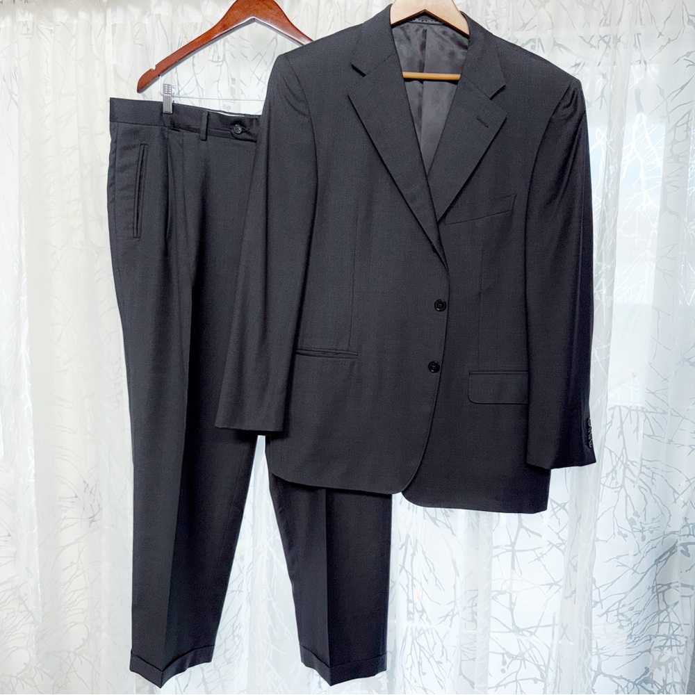 ERMENEGILDO ZEGNA GRAY WOOL BUTTON UP BLAZER JACKET PANTS SUIT SET